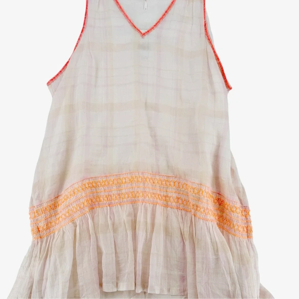 Free People Run With Me Plaid Mini Dress Ivory S NWT Boho - Picture 7 of 16